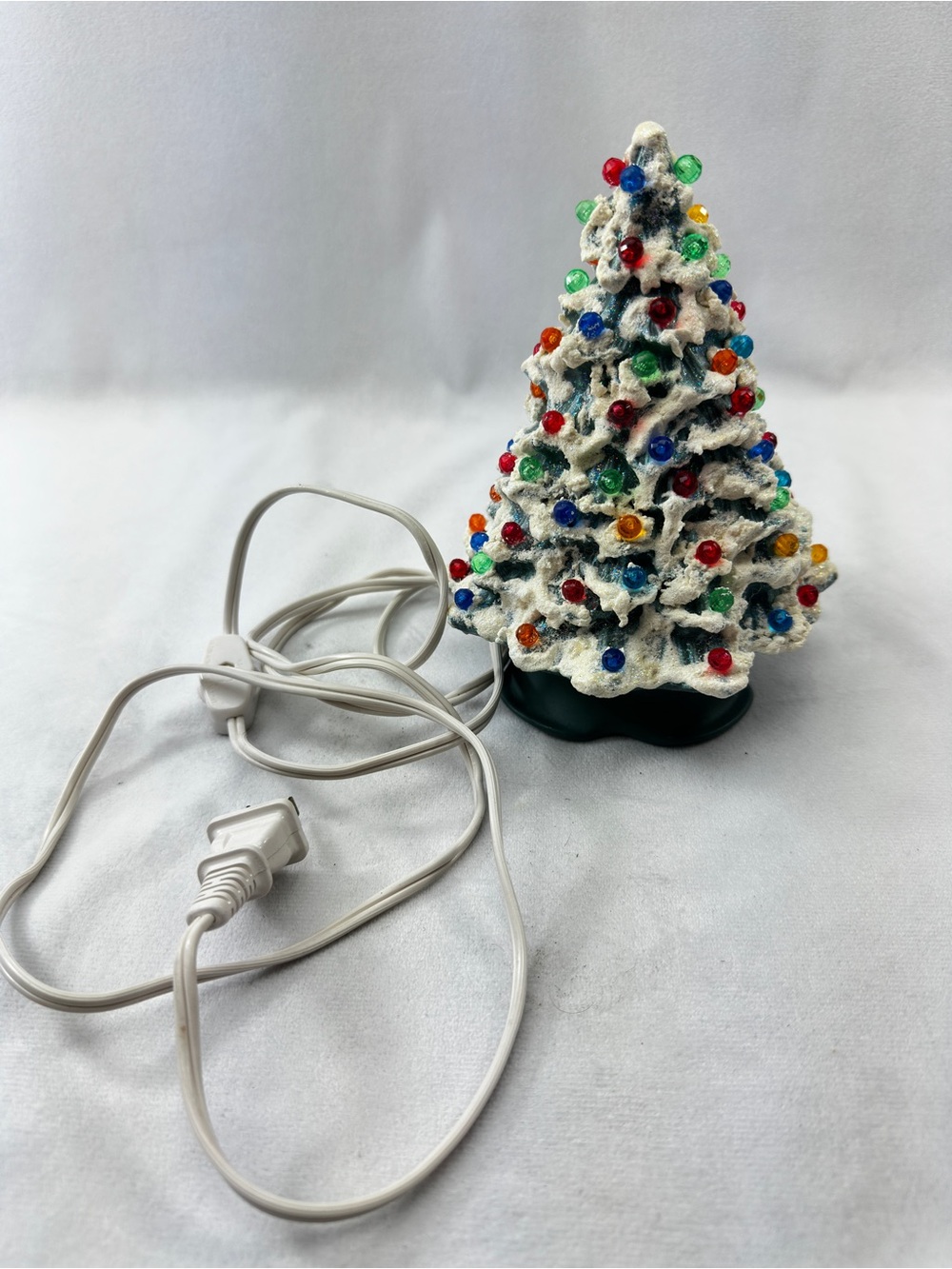 Vintage Christmas Tree Ceramic 1980s Illuminated Bulbs Decoration Green